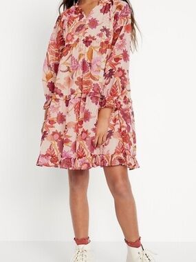 Old Navy Printed Long-Sleeve Tie-Front Tiered Swing Dress size 10